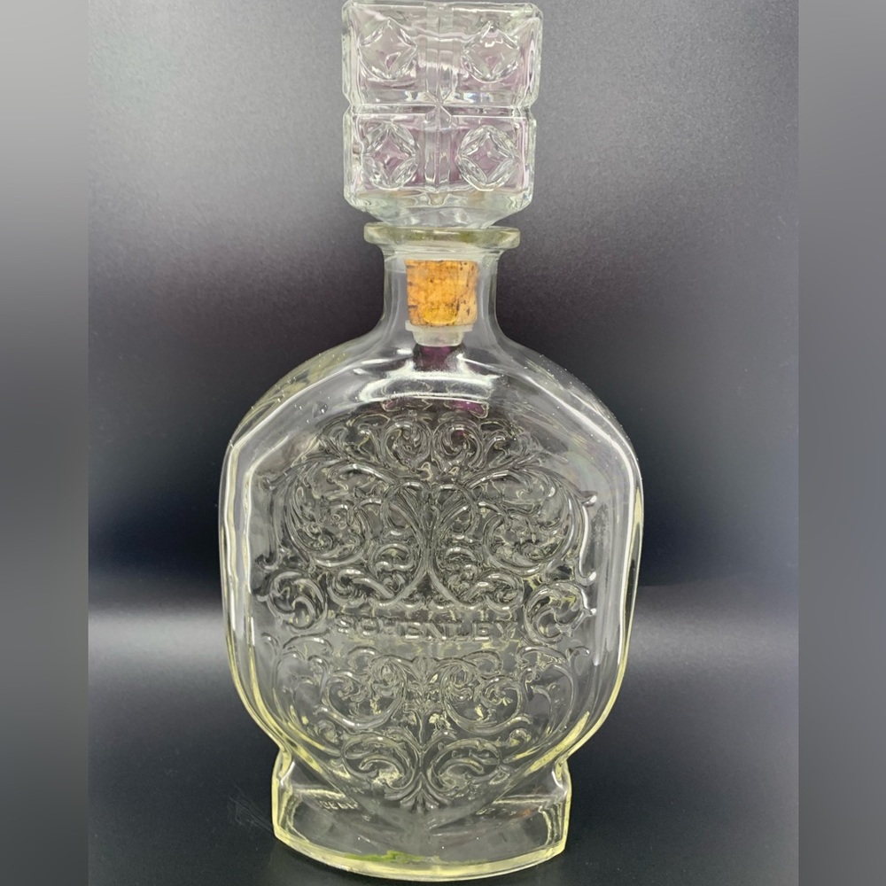 Vintage Schenley Whiskey Liquor Embossed Glass Bottle Decanter 1953 Décor